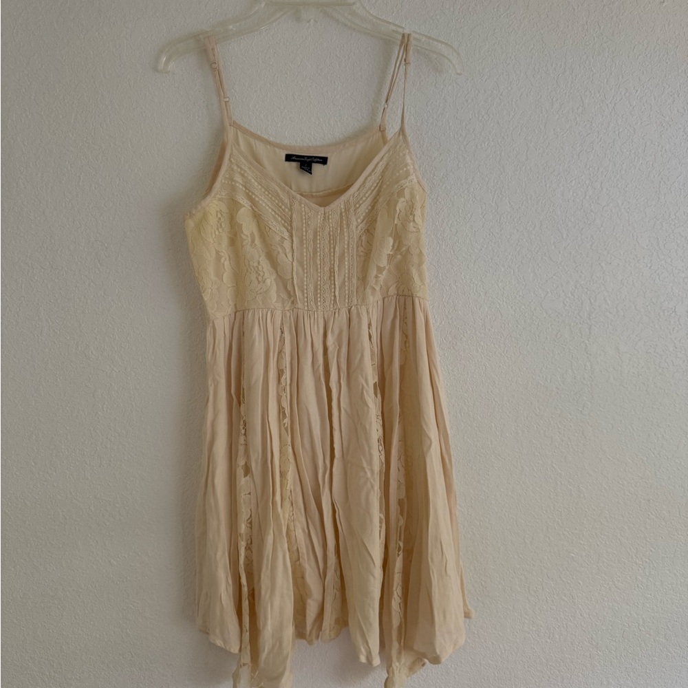 American Eagle Outfitters Cream Spaghetti Strap Mini Sundress